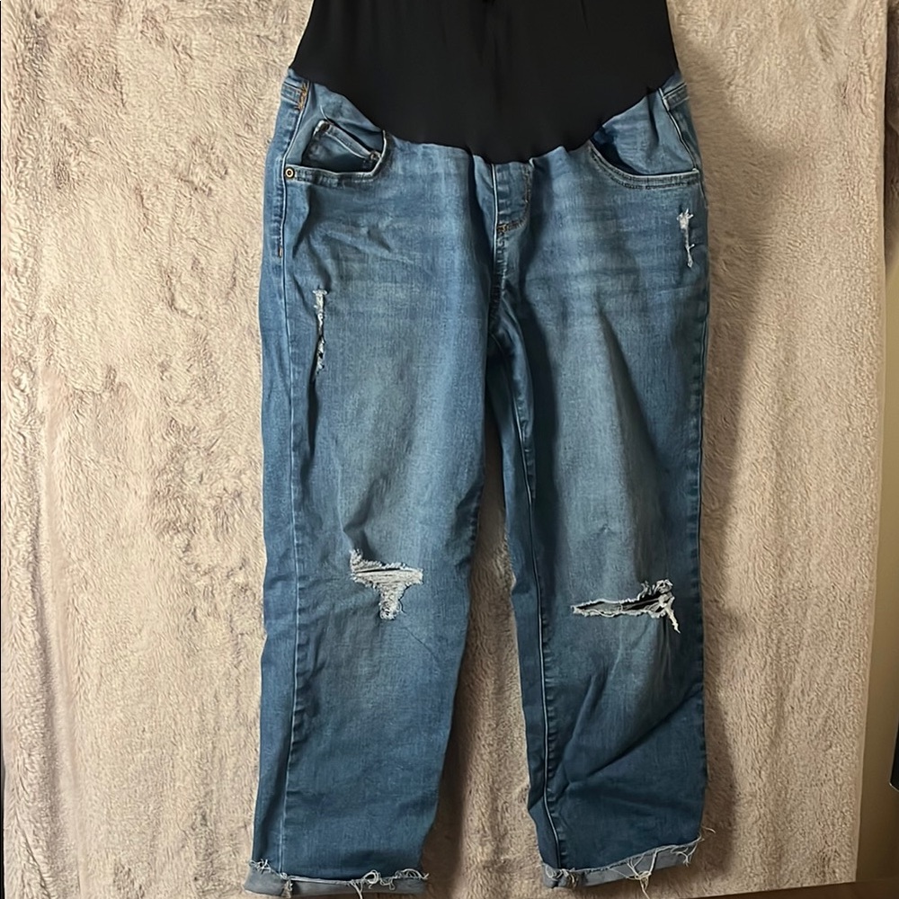 Women's Maternity Blue Distressed Jeans